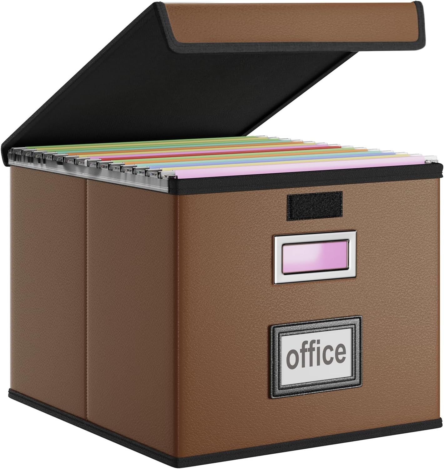 Huolewa Upgraded Portable File Organizer Box with Lid, Collapsible Linen Hanging Filing Storage Boxes with Plastic Slides, Decorative Home/Office Filing System Box for File and Folders Storage (Gray)