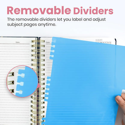 Large Spiral Notebook with Dividers & Tabs, 8.5" x 11" Hardcover 5 Subject Notebook for Work, 280 pages, College Ruled, Cute Journal for Women, Perfect for Study & Office Note Taking, Garden
