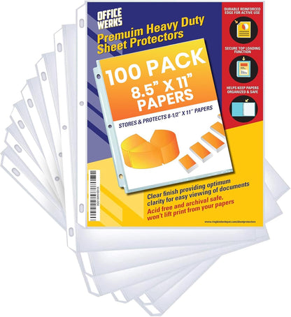 500 Sheet Protectors for 3 Ring Binder, 8.5 x 11 Heavy Duty Clear Plastic Sleeves for Paper, Top Loading Page Protectors, Reinforced 3-Hole Punch, Acid Free Polypropylene, Archival Safe - Office Werks