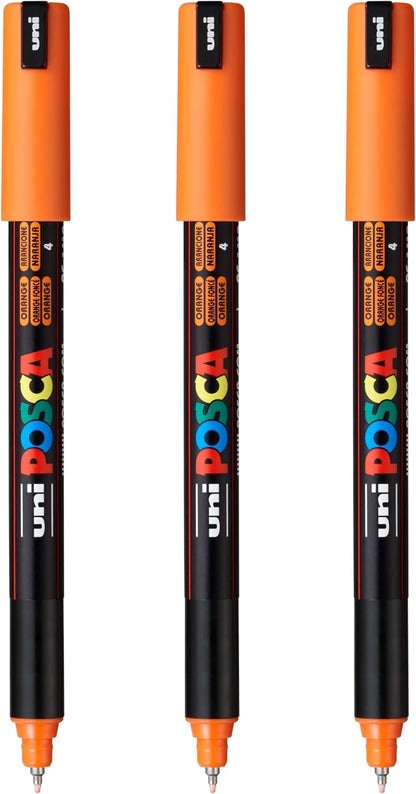 posca PC-1MR Water-Based Paint Markers, Extra Fine Tip (0.7mm), White, 3 Count