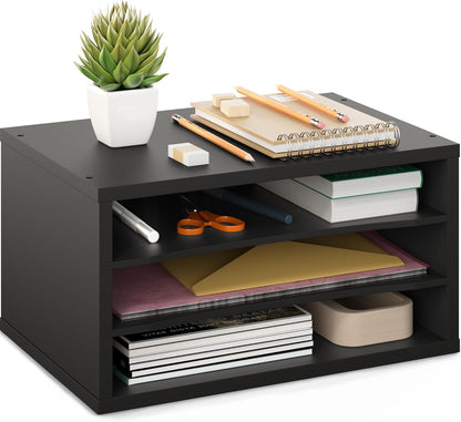 Ballucci 4-Tier Paper Organizer for Desk, Stackable Tray, Desk Storage Organizer Shelves, Stacking Letter Paper Tray Sorter for Classroom Office, Black