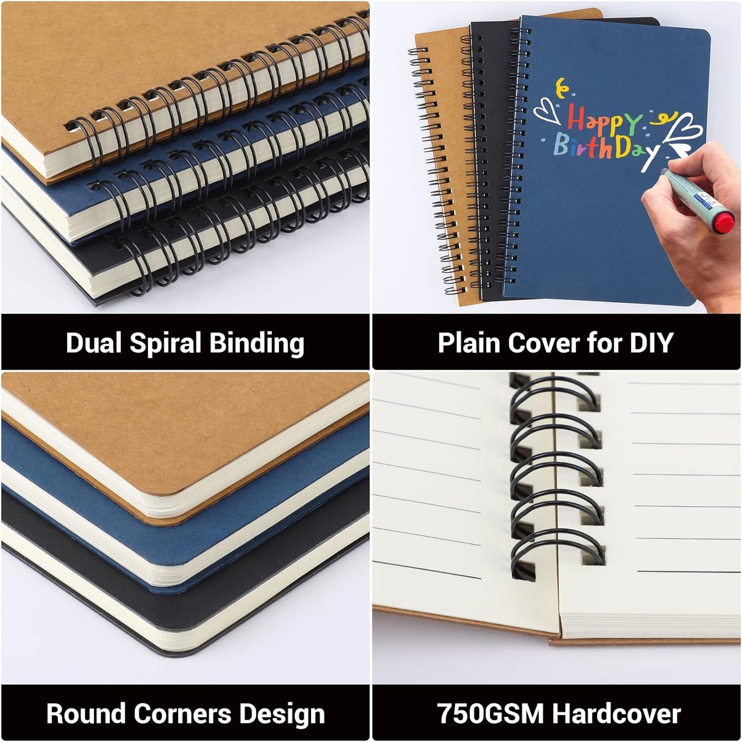 EUSOAR Spiral Notebook, A5 12packs 5.5"X8.3" 120 Pages Lined Travel Writing Notebooks Journal, Memo Notepad Sketchbook, Students College Office Business Subject Diary Ruled Book Journal-Black Cover