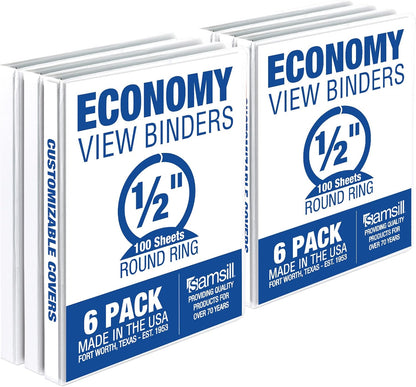 Samsill 1.5 Inch 3 Ring Binders, Economy Round Ring, Clear View Cover, 325 Sheet Capacity - for School, Home, Office - White, 4 Pack