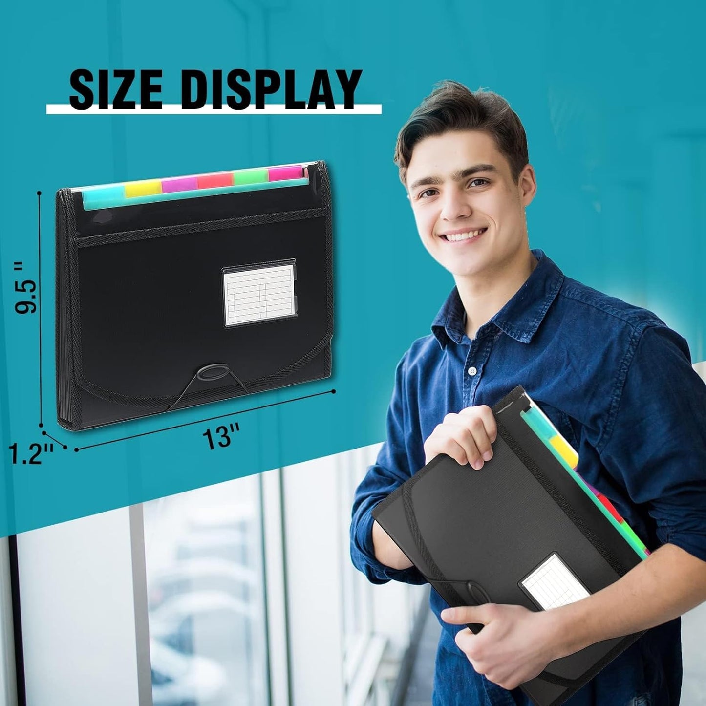 H4D Accordion File Organizer, 13 Pocket Expanding File Folder with Labels for Documents, Letter Size, 1 Pack