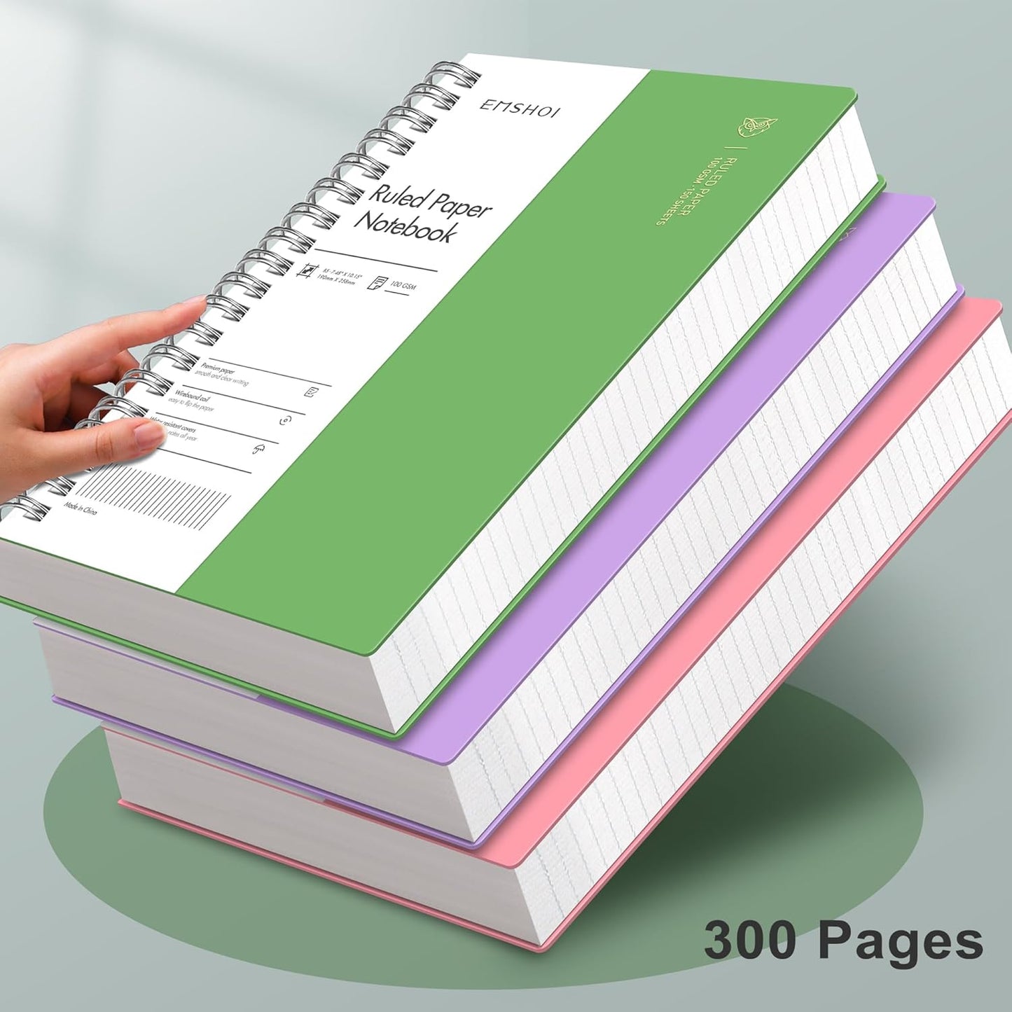 EMSHOI A5 Spiral Notebook College Ruled Lined Journal, Small 5.7" X 8.22", 300 Pages/150 Sheets, 100gsm Thick Paper, Waterproof Hardcover, for Office School Women Men Work Writing Notes, Blue