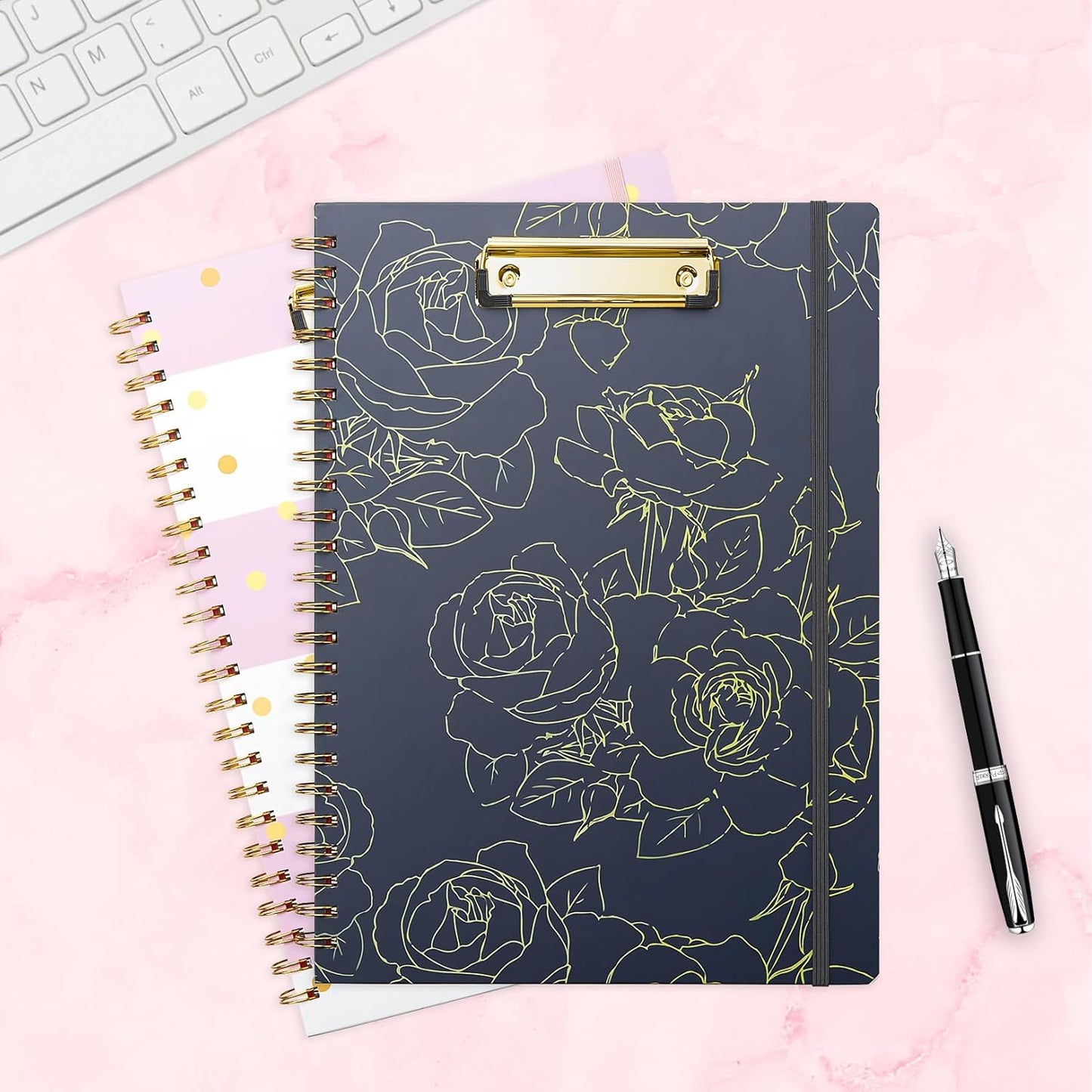 Sooez Clipboard with Refillable Notepad, Clipboard Folder with 10 Storage Pockets for Letter Size, Spiral Clipboard Notebook, Cute Portfolio for School Office Nursing