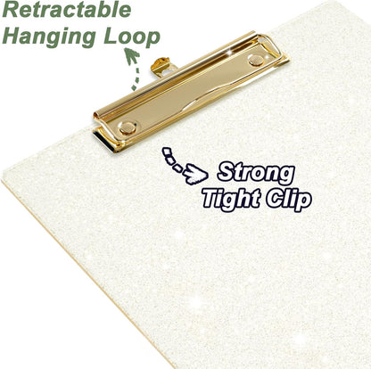 Rimilak Acrylic Glitter Clipboards, Sparkly Board with Low Profile Gold Clip, Designed for Classroom School and Office Use, A4 Letter Size 9 x 12.5 in, Pink