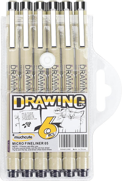 Muchcute Extra Fine Point Writing Pens:6 Black 0.25mm Ultra Thin Micron Pen 01 No Bleed Bible Journaling Study Supplies Annotation Smooth Waterproof Micro Line Tip Fineliner Gel Felt Ink Markers Stuff