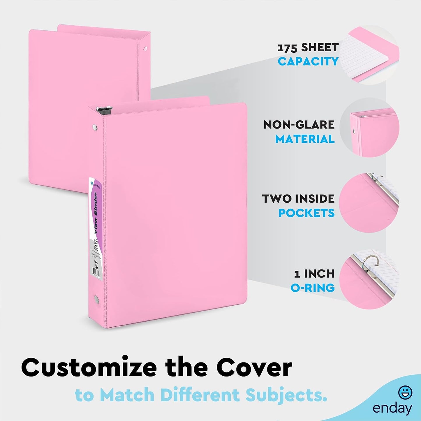 Enday 1.5 Inch Binder, Green - 1.5 Inch 3 Ring Binder, Round Ring Pastel with Clear View Cover for Letter Size 8.5 x 11'' Paper & 2 Inside Pockets, Ideal for School Supplies, Office, and Home