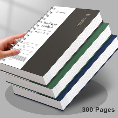 EMSHOI A5 Spiral Notebook College Ruled Lined Journal, Small 5.7" X 8.22", 300 Pages/150 Sheets, 100gsm Thick Paper, Waterproof Hardcover, for Office School Women Men Work Writing Notes, Blue
