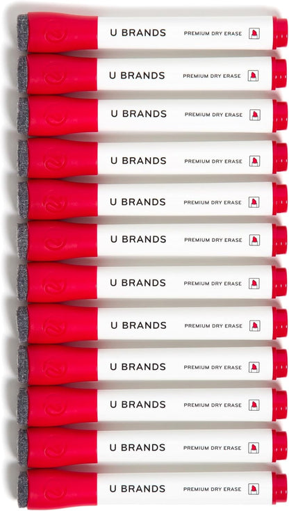 U Brands Dry Erase Markers, Fine Tip Whiteboard Markers, Chisel Tip, Low Odor, Black Dry Erase Marker Set with Eraser Caps, Office School Classroom Supplies, 12 Count