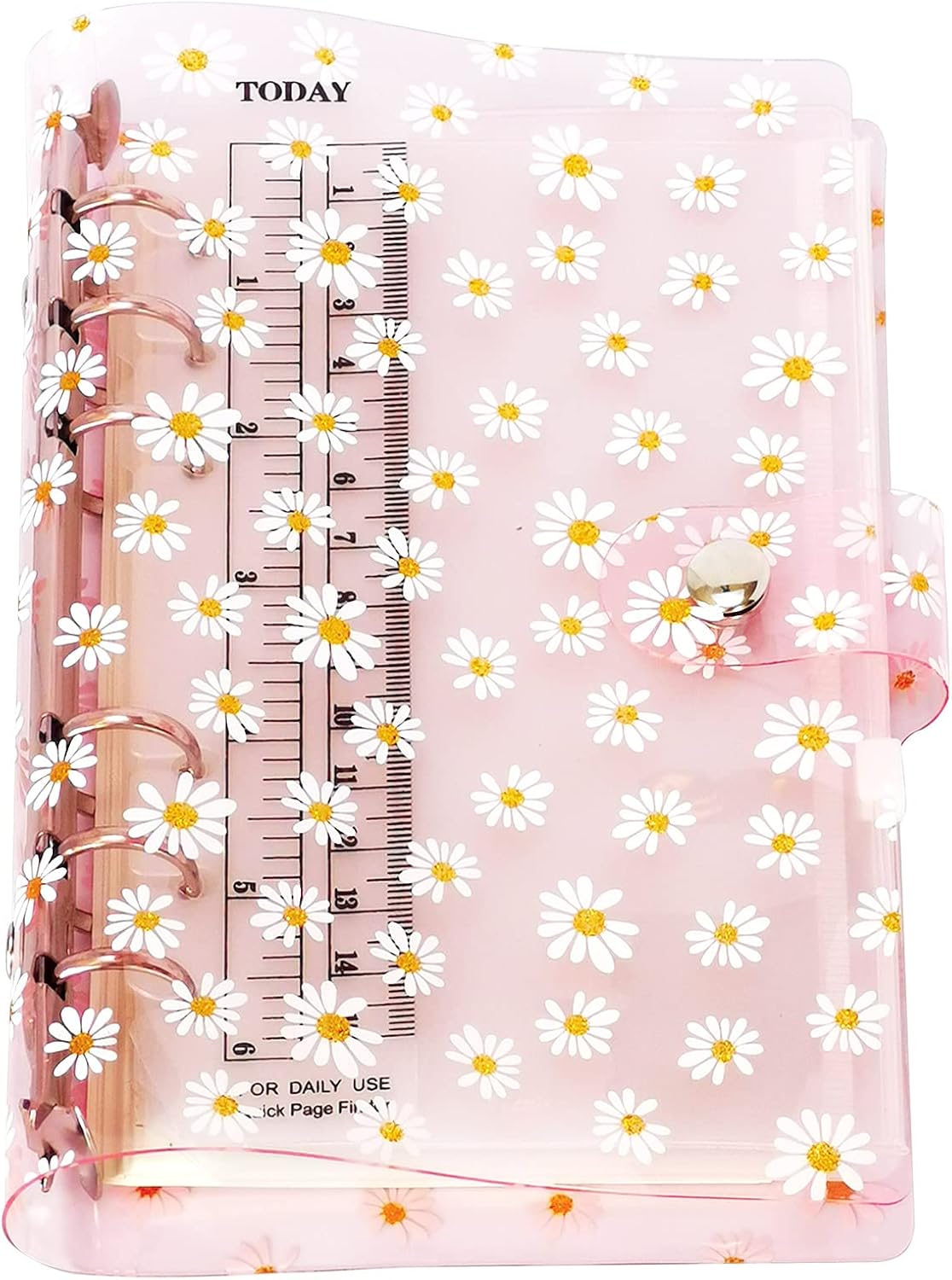 A6 A5 6-Holes Colorful PVC Cover Round Ring View Binder with Snap Button Closure File Folder for Loose Leaf Sheet Protectors Notebook Refill (Pink Daisy, A5 Mini Set) - Colors A