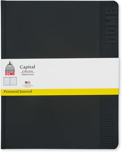 DOME Personal Journal – 8 x 10 Inch Hardcover Lined Journal Notebook, 192 Pages, Black, Premium Acid-Free 60-lb Thick Paper, Inner Pocket, Made in USA