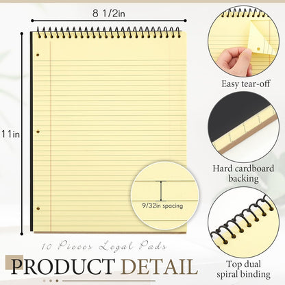 MotiMind 10 Pack 8.5" x 11" Top Spiral Notebook with 3 Hole Punched Morandi Colors Legal Pads College Ruled Notepad 50 Sheets Hard Cardboard Paper Wirebound Notepad for Office School Business