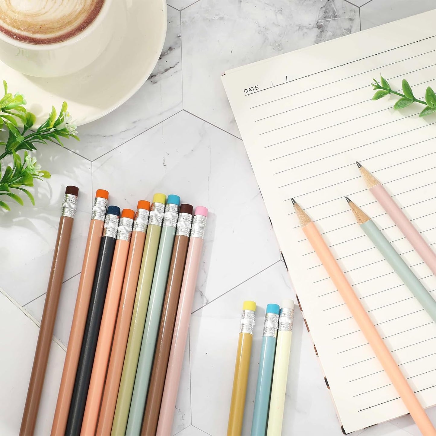 Whaline 48Pcs Colorful Pencils with Erasers Back to School Rainbow Color Wooden Pencil Unsharpened Writing Drawing Pencil for Students Graduation School Office Stationery Gift