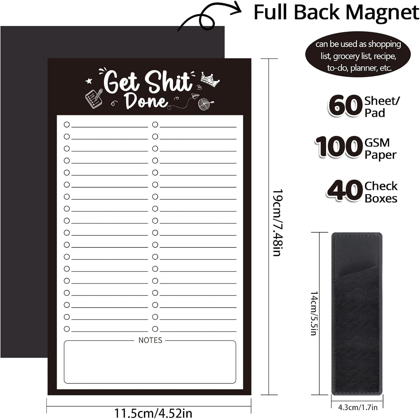 Thboxes 2 Pack Grocery List Magnet Pad for Fridge with Pen Holder, Total 120 Sheets Magnetic Note Pad for Fridge Full Back Magnet Shopping List, To Do List, Memo Notepads, 4.5x7.5(Funny Animal)