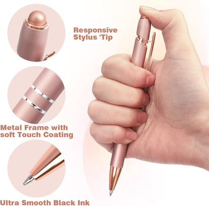 Bribobo 8 Pack Ballpoint Pen 2-in-1 Stylus Retractable Ballpoint Pen with Stylus tip, Metal Stylus Pen for Touch Screens, 1.0 mm Black Ink