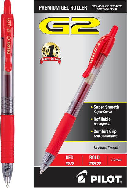 PILOT G2 Premium Refillable & Retractable Rolling Ball Gel Pens, Bold Point, Blue Ink, 12-Pack (31257)