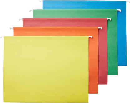 Amazon Basics Hanging File Folders with Adjustable Tabs, Sturdy Expandable Document Organizer, Letter Size 8.5x11 inch, Green, 25-Pack