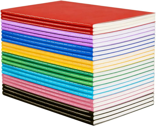 24 Pack A5 Lined Notebook Journals, Colored Kraft Cover College Ruled Subject Notebook Composition Journal for Student Busines Office, 8.3x5.5 Inches, 60 Pages/30 Sheets, 8 colors