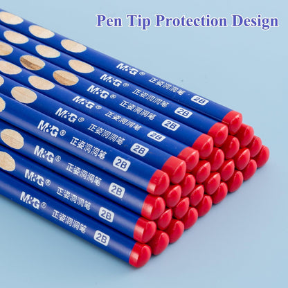 M&G 30pcs Triangular Pencils, 2B Pencils with Grip Correction, Wooden Graphite Pencils, Pre-Sharpened Break-Resistant, Suitable for Writing, Drawing, and Sketching
