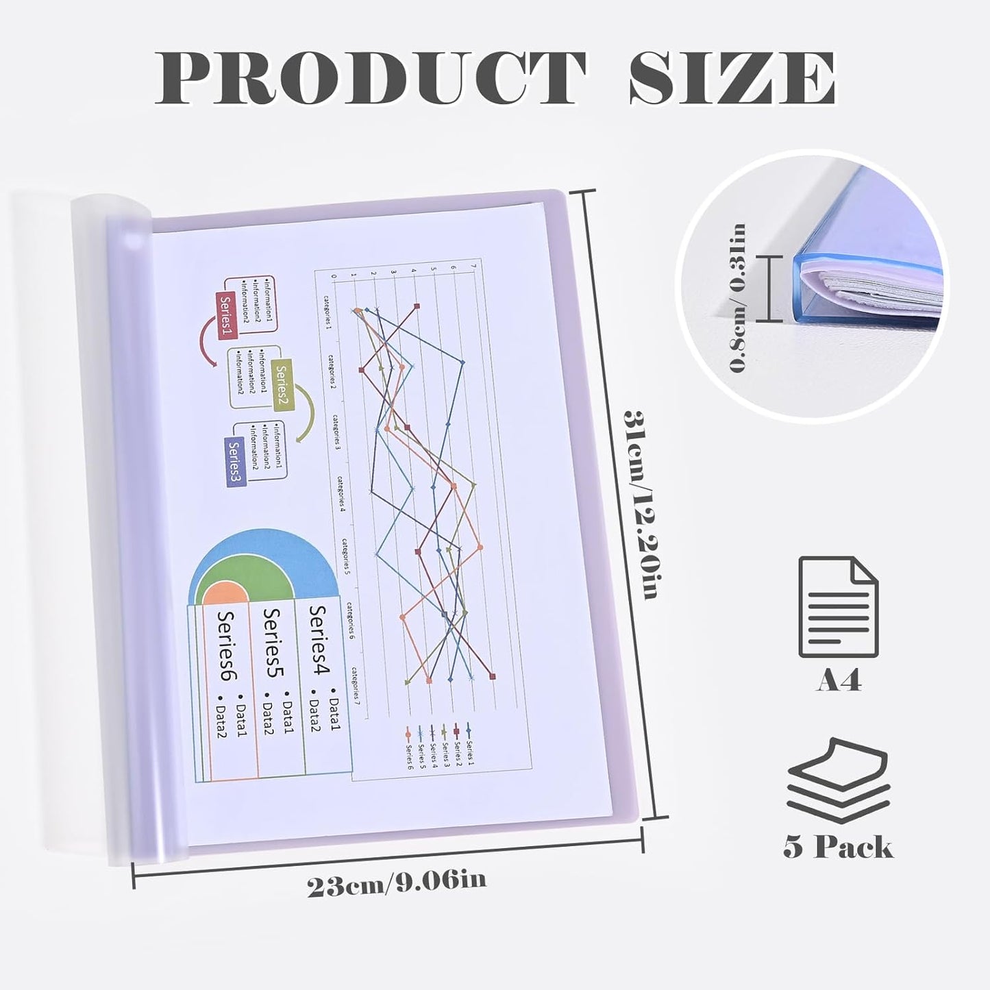 BAYTORY 5Pcs Clear Report Covers with Swing Clip, Plastic Folders for A4 and Letter Size Paper, Clear Front Presentation Binder for School Business, 40 Sheets Capacity/Pack (Blue)