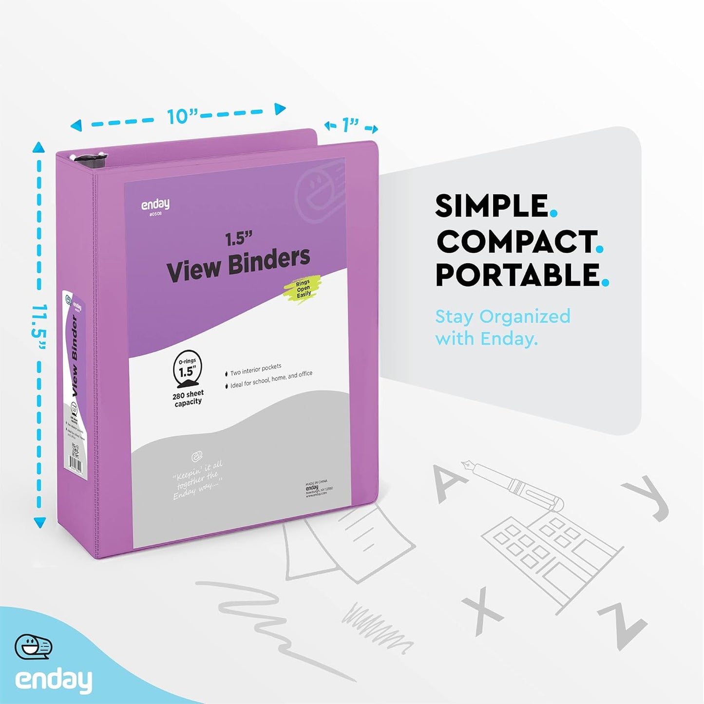 Enday 1 Inch Binder (6 Pack - Grey) 3 Ring Binder 1 inch with Clear View Cover and 2 Inside Pocket - for Letter Size 8.5 x 11'' Paper, Ideal for School Supplies, Office, and Home