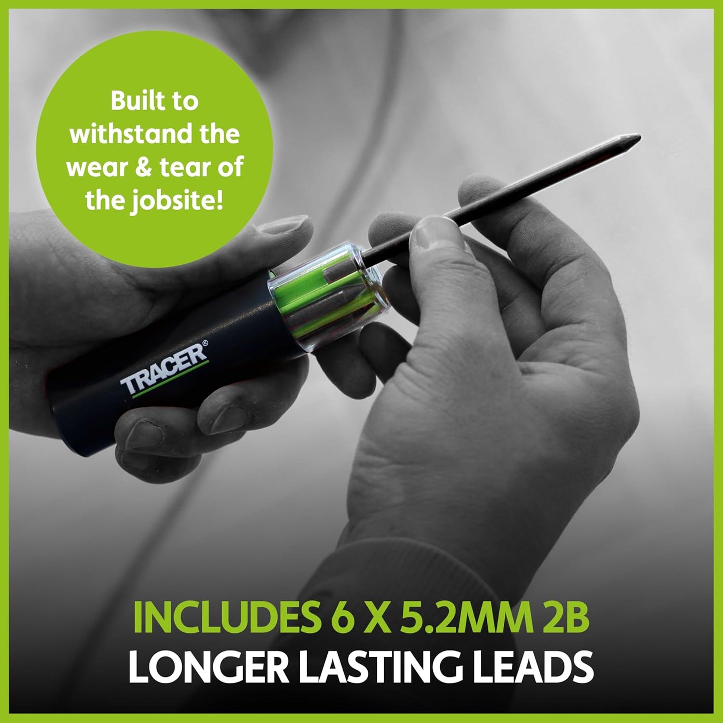 Tracer Tough Construction Pencil Replacement Leads Set - 6 x 5.2mm Graphite Leads for the Tough Pencil. Set of 6 refills