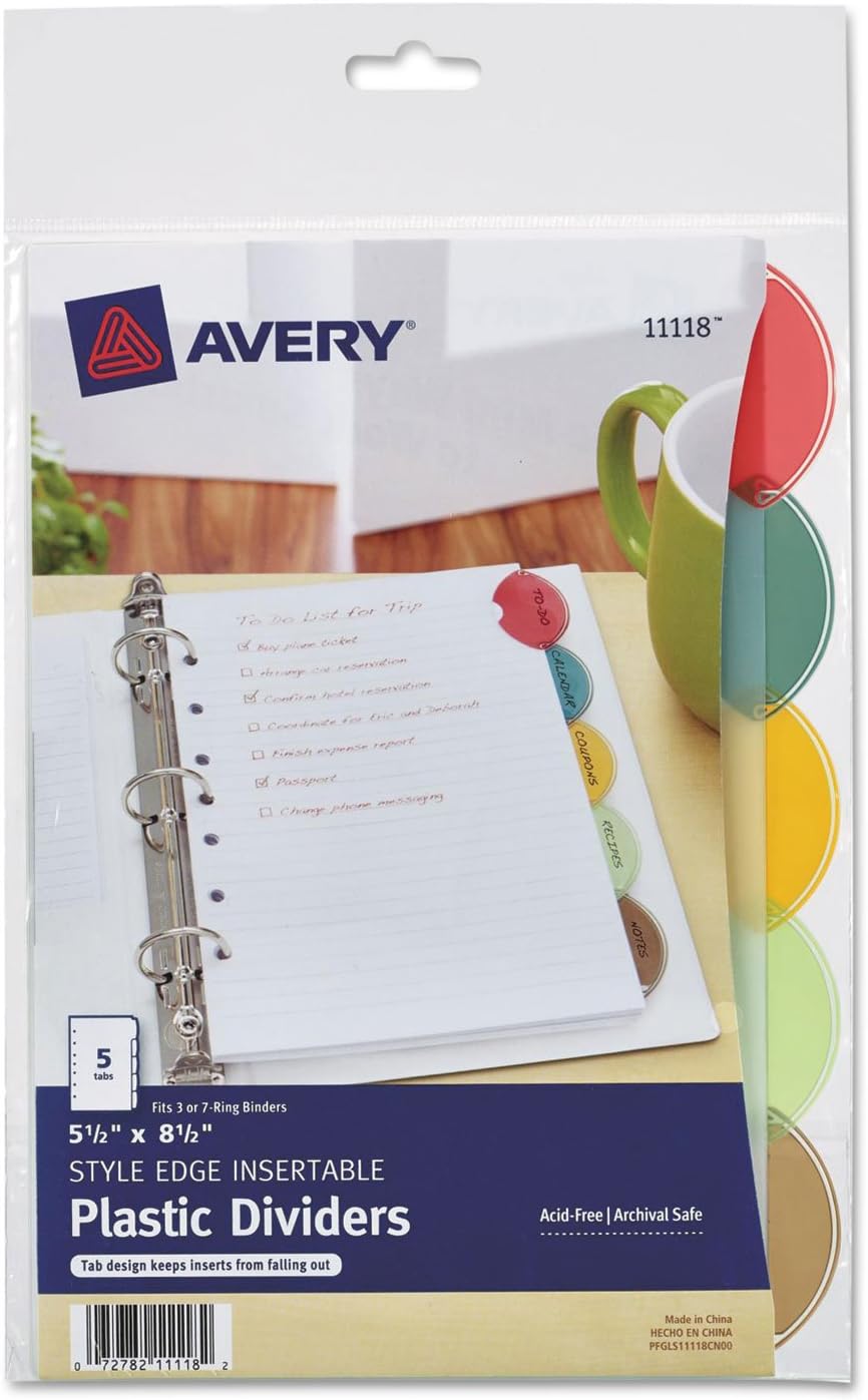 Avery 11118 Mini Dividers, 5/ST, 5-1/2-Inch x8-1/2-Inch, 7-Hole Punch, Multi