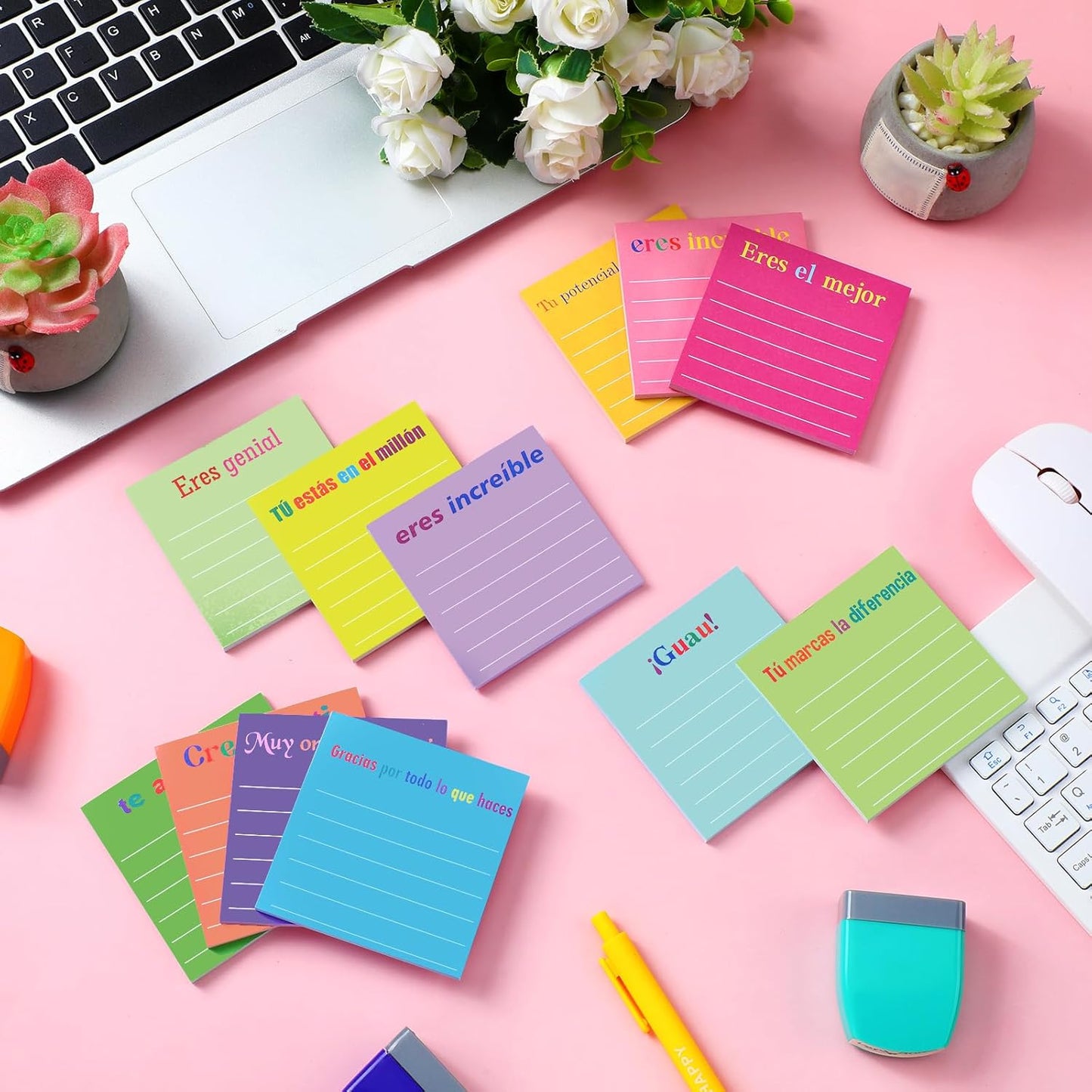 Yinder 48 Pcs Inspirational Sticky Notes Cute Motivational Sticky Notes Pad End of Year Employee Appreciation Gifts Bulk for Teacher Nurse Coworkers Office Supplies 3 x 3'' (Thank You,Dark Color)