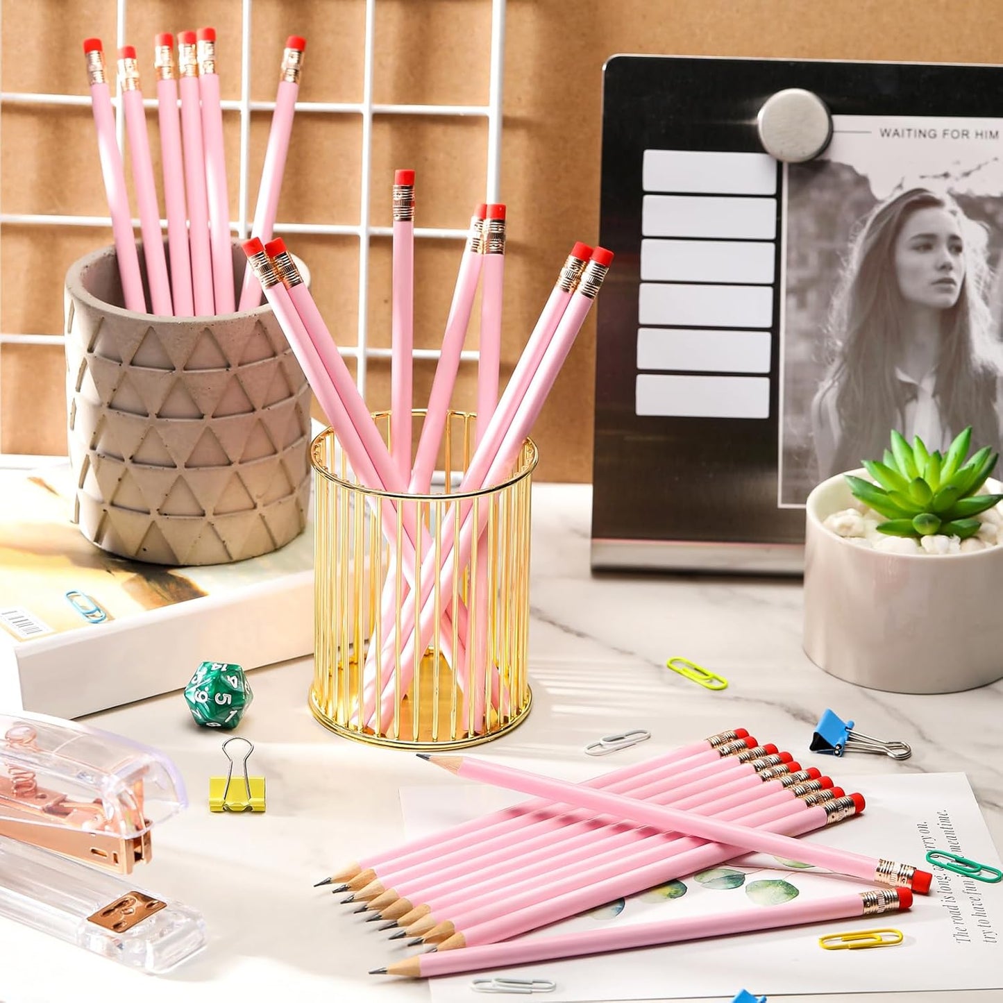 Outus 24 Pieces Round Pencils Cute HB Graphite Wood Pencils Pack with Eraser for School Drawing Sketching Wedding Office Supplies (White)