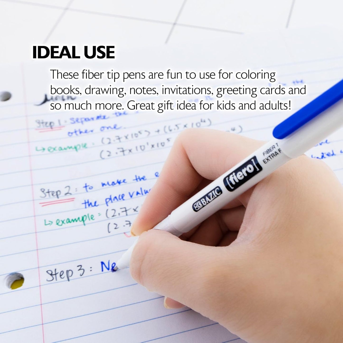BAZIC Products Fiero Fiber Tip Pen, Fineliner Pens 0.4mm Blue Color Extra Fine Point, Writing Drawing for Graphic Office School (4/Pack), 1-Pack