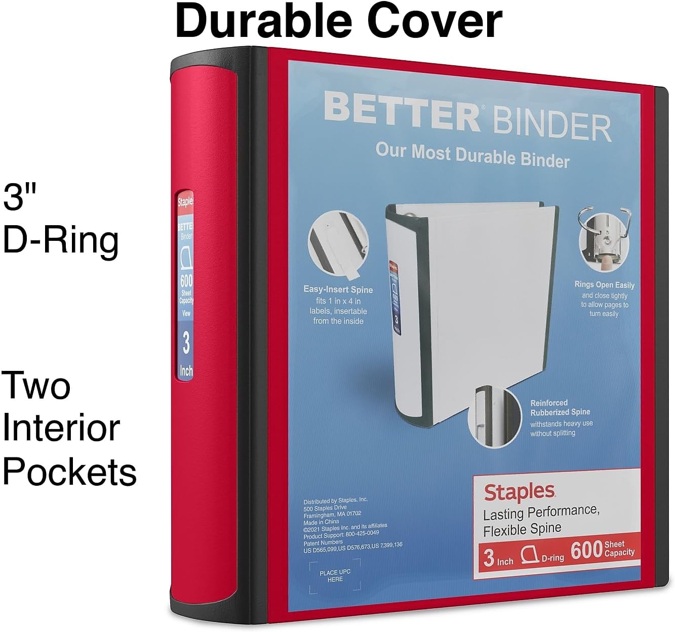 Staples Better Binder 2-Inch D-Ring View Binder, Reinforced Spine, Holds Up to 540 Sheets, Teal, for Office & School