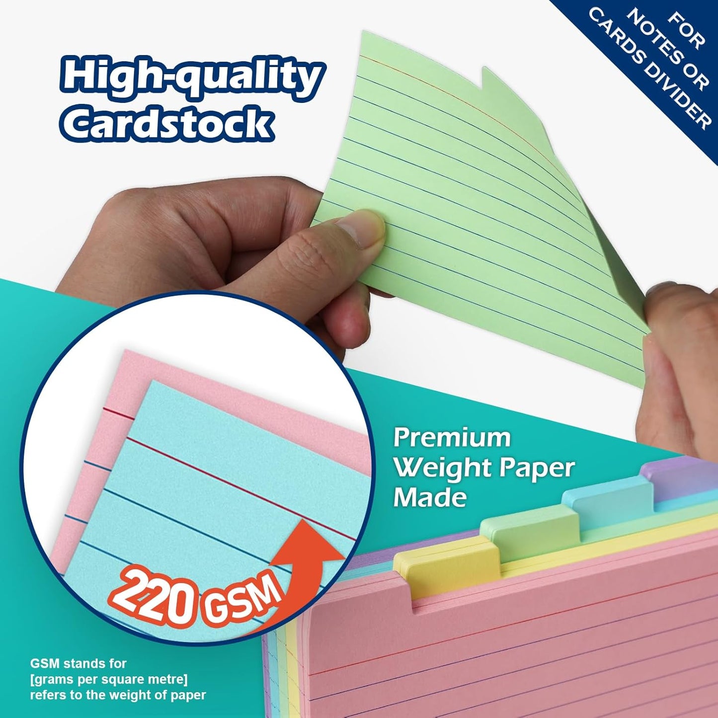 Olivo 4x6 Index Card Holder Box with 100 Cards Dividers Tabs 4"x 6", Blue
