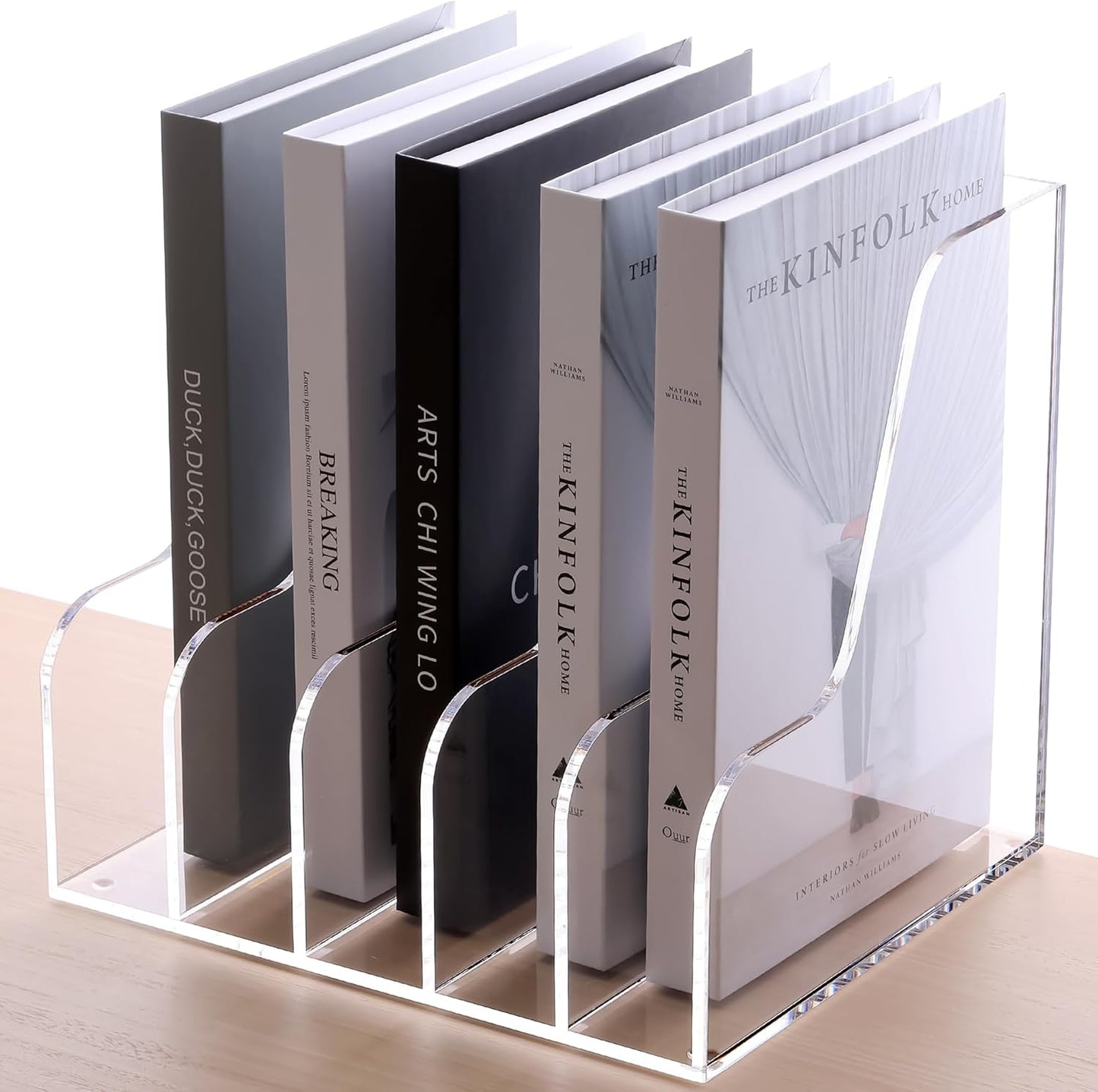 SANRUI Desk Organizer Clear Acrylic Desk Magazine File Holder with 3 Vertical Sections Magazine Rack File Organizer for Office, Home, School