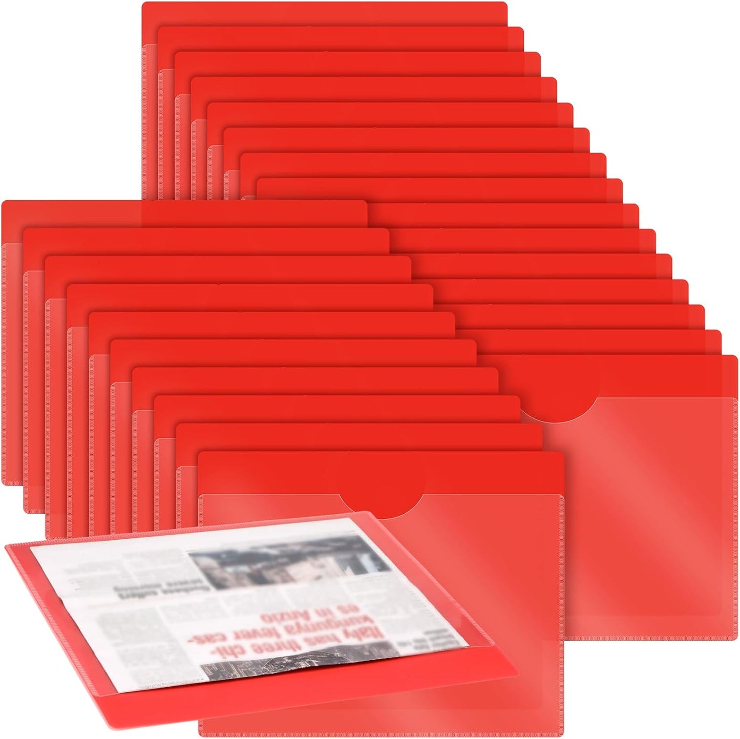 Kisston 25 Pack Heavy Duty Vinyl Plastic Folders with Clear Front Pocket File Jackets, Three Sided Closed, Letter Size Plastic Folders for Documents, 11.75 x 9.25 Inch (5 Colors)