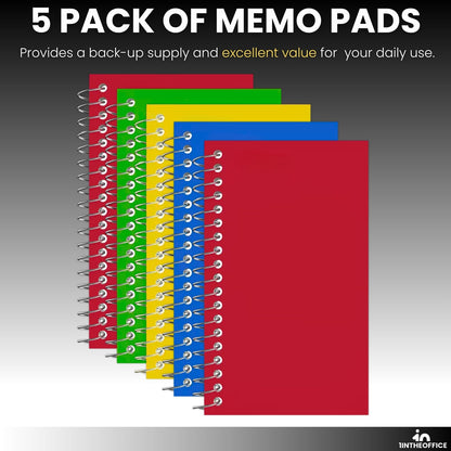 1InTheOffice Wirebound Spiral Memo Books, Memo Pads, 3" x 5", College Ruled, Small Notepad, Assorted, 75 Sheets/Pad, (5 Pack)