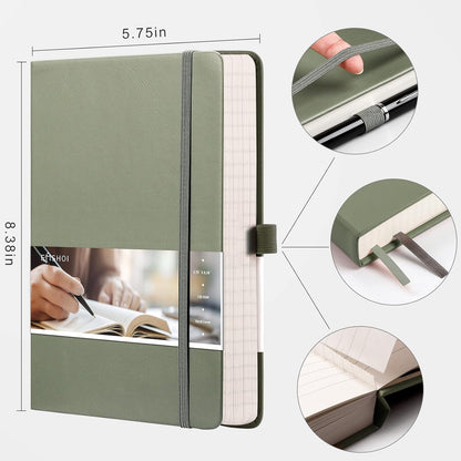EMSHOI Graph Paper Notebook - 256 Pages A5 Graph Notebook/Journal, Hard Cover, 120gsm Thick Paper, Smooth PU Leather, Inner Pocket, 5.75'' × 8.38''-Black
