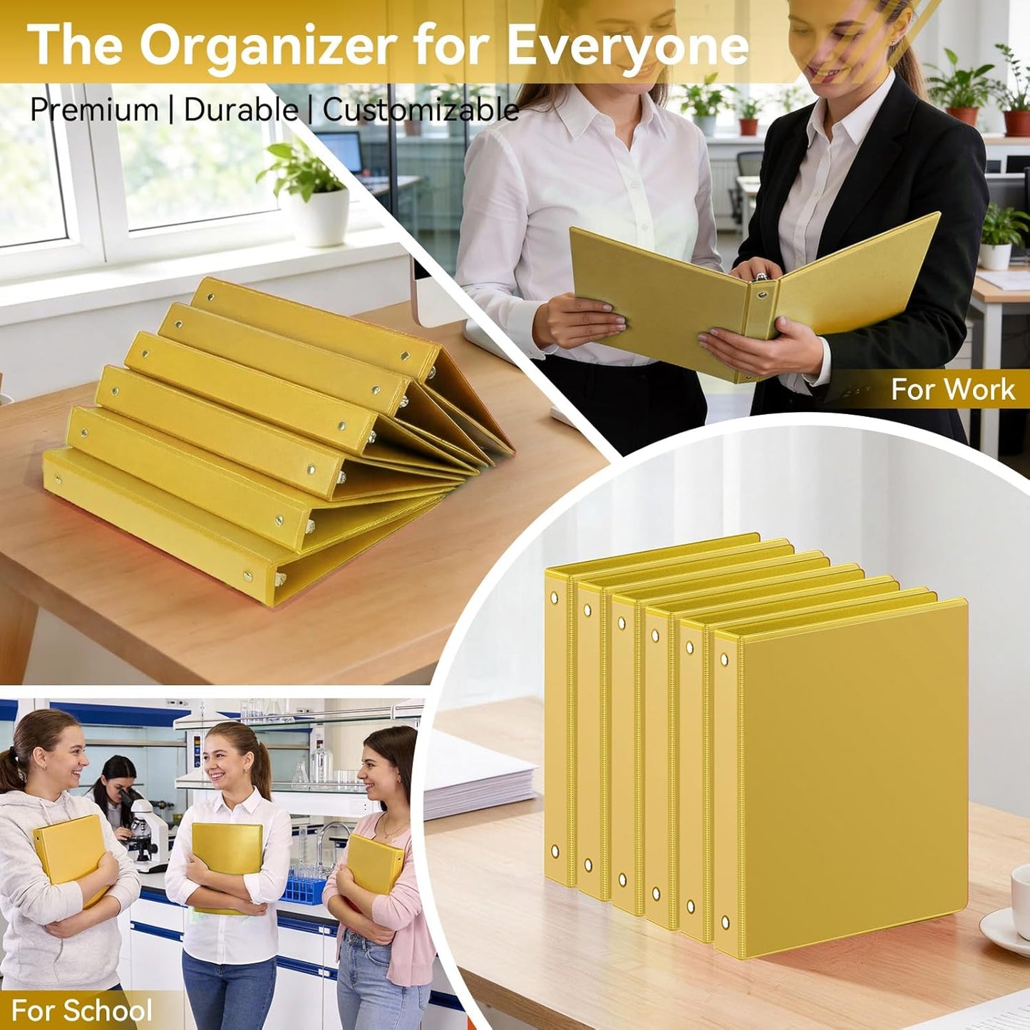 SUIN 1 Inch 3 Ring Binder, Clear 1'' View Presentation Binders with 2 Pockets, Fits 8.5 x 11 Letter Size, Durable Polypropylene, Non-Stick & PVC-Free for School, Office & Home (Orange)