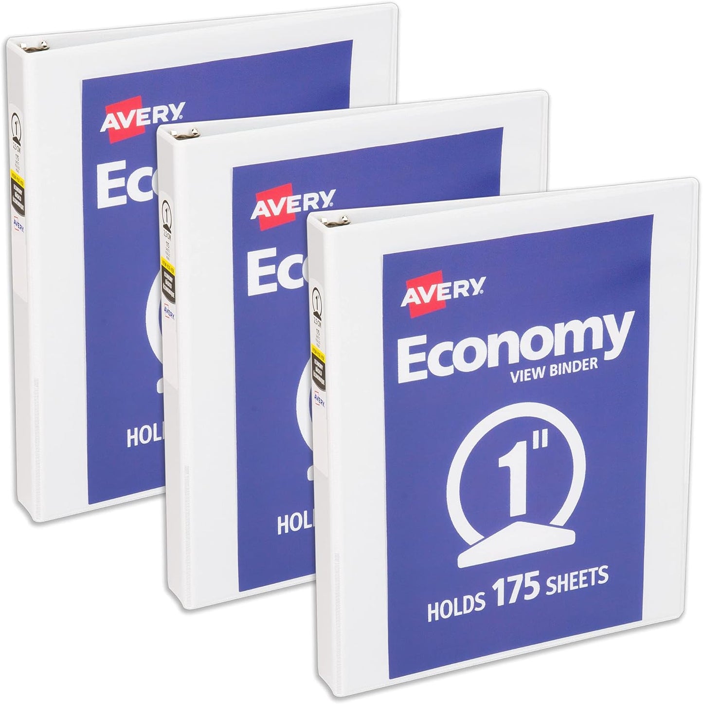 Avery Standard View 3 Ring Binder, 1" Round Rings, 175-Sheet Capacity, 1.4 Inch Wide Spine, 1 White Binder, Ideal for Lightweight Organization and Occasional Referencing (05760)