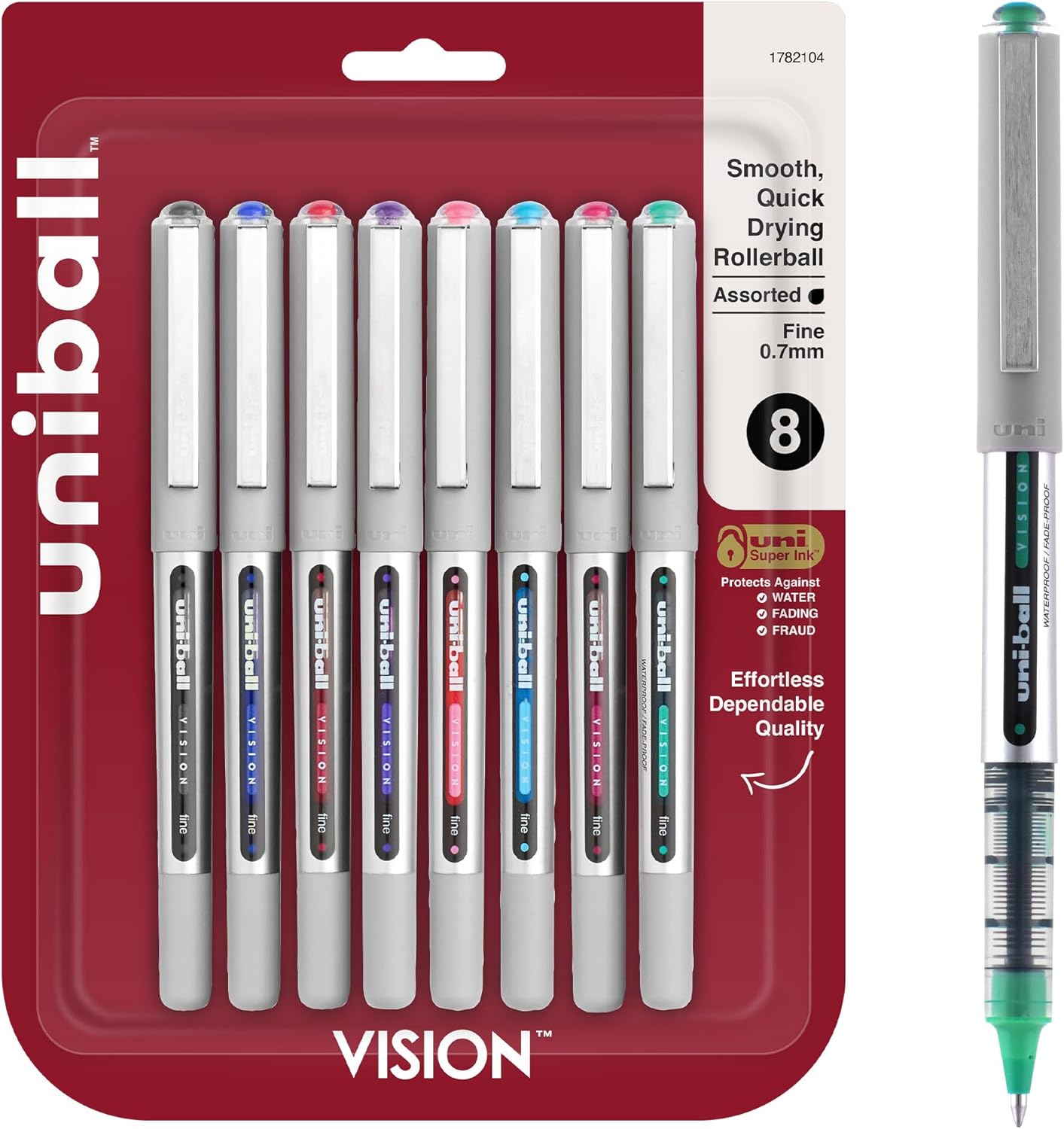 uni-ball Vision Stick Roller Ball Pens, Fine Point, Black Ink, Pack of 4