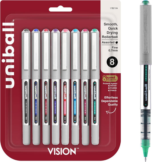 uni-ball Vision Stick Roller Ball Pens, Fine Point, Black Ink, Pack of 4