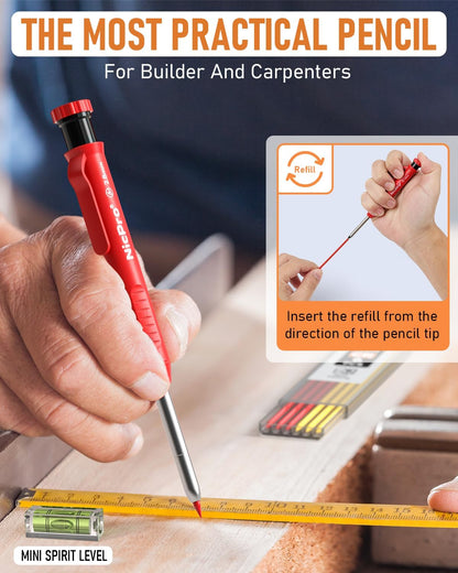 Nicpro 31 Pack Carpenter Pencil Set with Sharpener, Mechanical Carpenter Pencils with 128PCS Refills and Carbide Scribe Tool, Heavy Duty Construction Pencils for Architect Woodworking-With Canvas Case