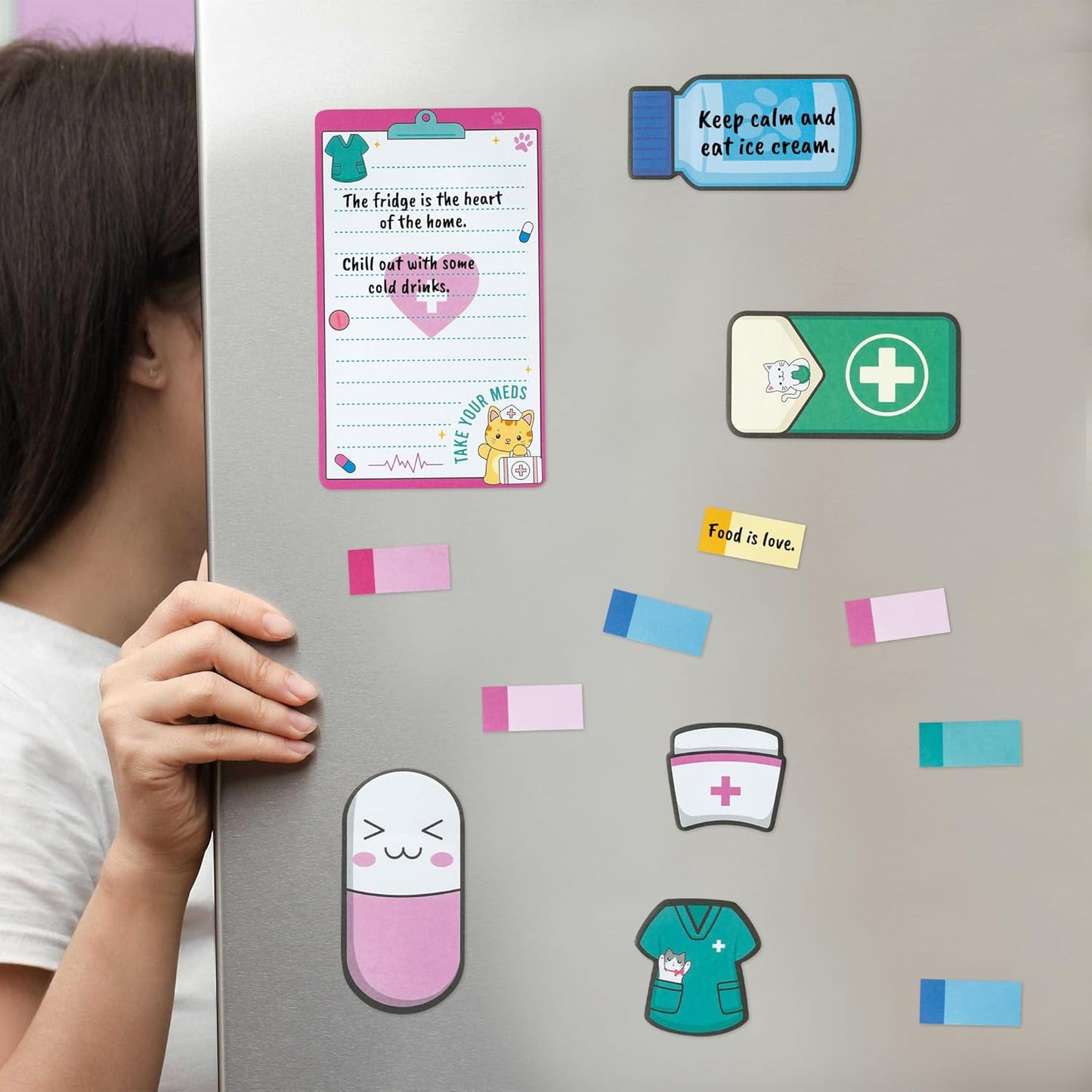 B1ykin Cute Sticky Notes Set - Stay Alive Skeleton Shaped Self-Stick Notes Pad, 550 Sheets Writing Memo Pages Sticky Notepad for Teacher Appreciation Gifts, School Office Supplies (Funny Skeleton) - Colors A