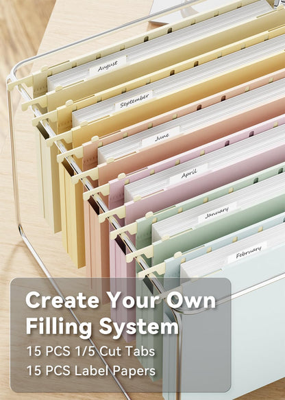 Ansook Extra Capacity Hanging File Folders Letter Size,Heavy Duty 4" Expandanle Pastel Hang Folders,6 Pack Plastic File Cabniet Folder Hanging with Tabs,Hanging File Frame Organizer