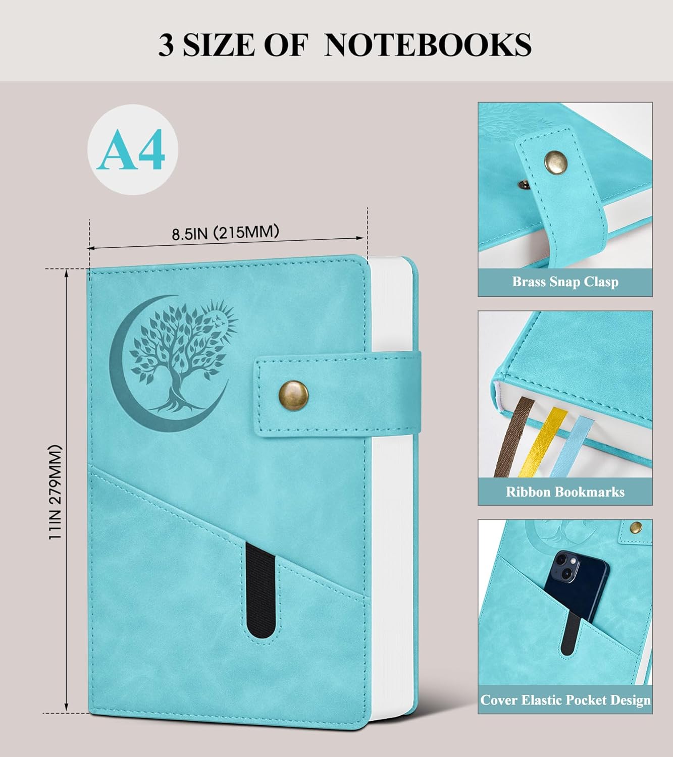 PAIBAS A5 Leather Journal Notebook, 365 Pages Thick Hardcover Lined Journal for Men & Women, Medium 5.9" x 8.4" College Ruled Notebooks for Work, School, Travel, Business,Note Taking,Writing Diary