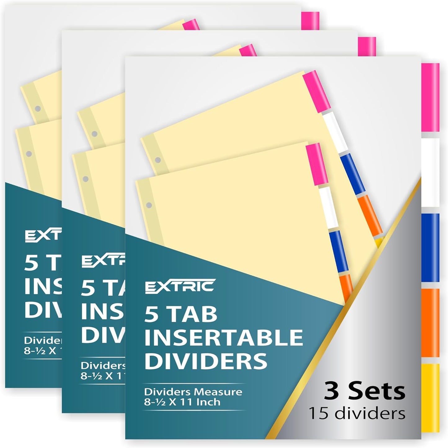 5-Tab Binder Dividers for 3 Ring Binder, Insertable Clear Big Tabs, Letter Size Paper Divider, 8.5 x 11 inch, 6 Sets (30 Dividers Total)