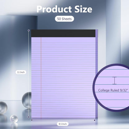 2 Pack Legal Pads 8.5 x 11 College Ruled 100 Sheets Purple Note Pads 8.5" x 11" Lined Paper Chipboard-Backed Notepad with Micro-Perforated Notebook Paper for Office & School Supplies 50 Sheets/Pad