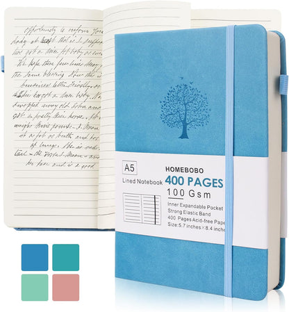 Journals for Writing, A5 Leather Ruled Notebook with 400 Pages, 100 Gms College Ruled Journal with Thick Paper, Hardcover with Inner Pocket & Pen Holder, Dark Green