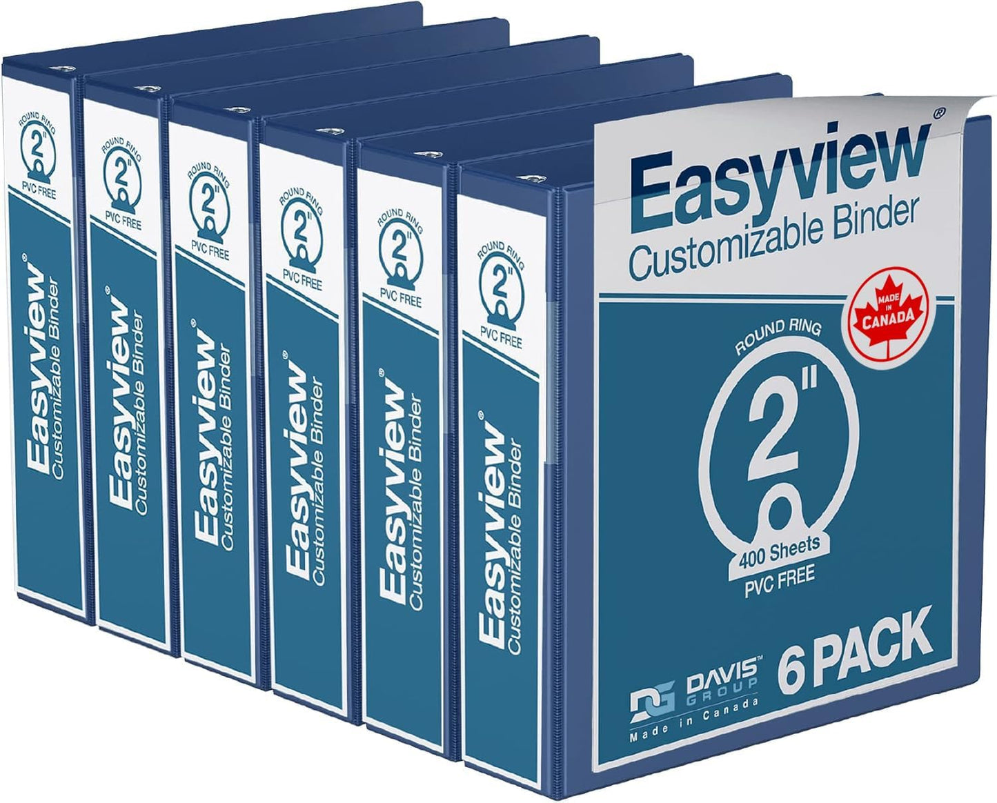 Easyview Premium 3-Ring Binders with Clear-View Covers and Round Rings, Binders for School or Office, 1 Inch, Pack of 6, Navy Blue